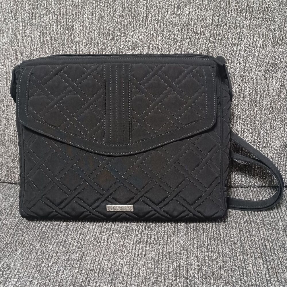 VERA BRADLEY Classic Black Glenna Shoulder Bag, Pleated Microfiber, EUC